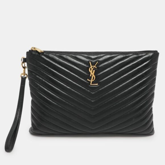 Saint Laurent Handbags - Saint Laurent Cassandra Black Matelassé Leather Tablet Pouch